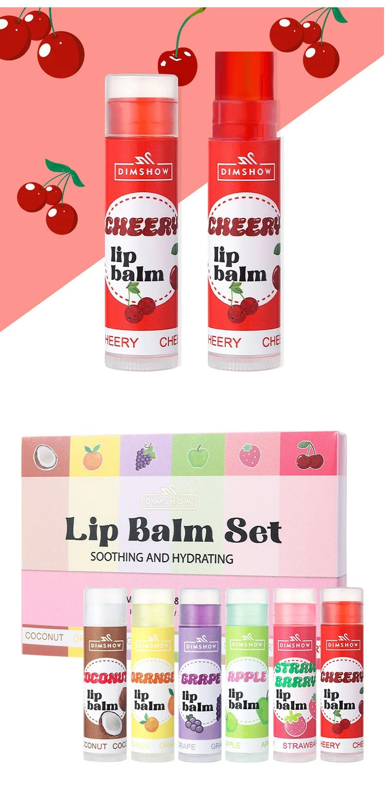 6 Kinds of Fruity Lip Balm Moisturizing Hydrating Long Lasting Lip Lotion Lightening Lip Lines Lips Mask Care Lips Lipstick Balm Pi-Mart