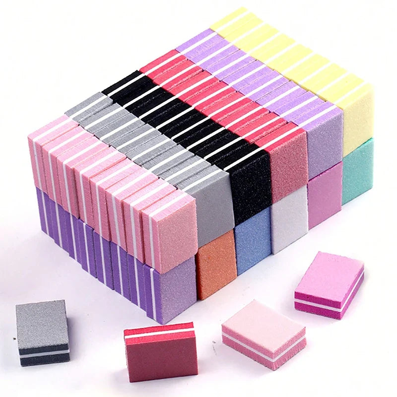 50Pcs Professional Mini Nails Art buffer File 100/180 Sandpaper Manicure Tips Care File Sanding Polishing Accessories Tools Tri Light Beauty