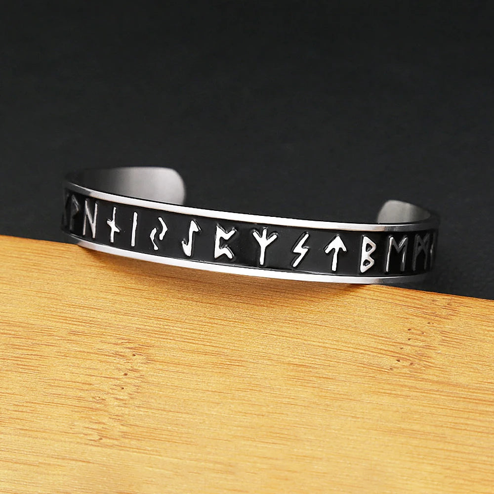 Vintage Nordic Vikings Rune Simple Bracelet For Men Women 316L Stainless Steel Fashion Opening Cuff Bangles Amulet Jewelry Gifts Pi-Mart