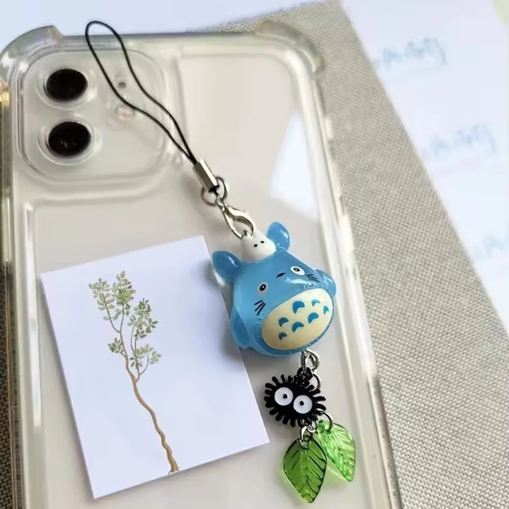 Kawaii Blue Animal Totoro Phone Charm Soot Sprite Keychain Woodland Anime Cat Cosplay Pendant Accessories Handmade Y2K Gift Pi-Mart