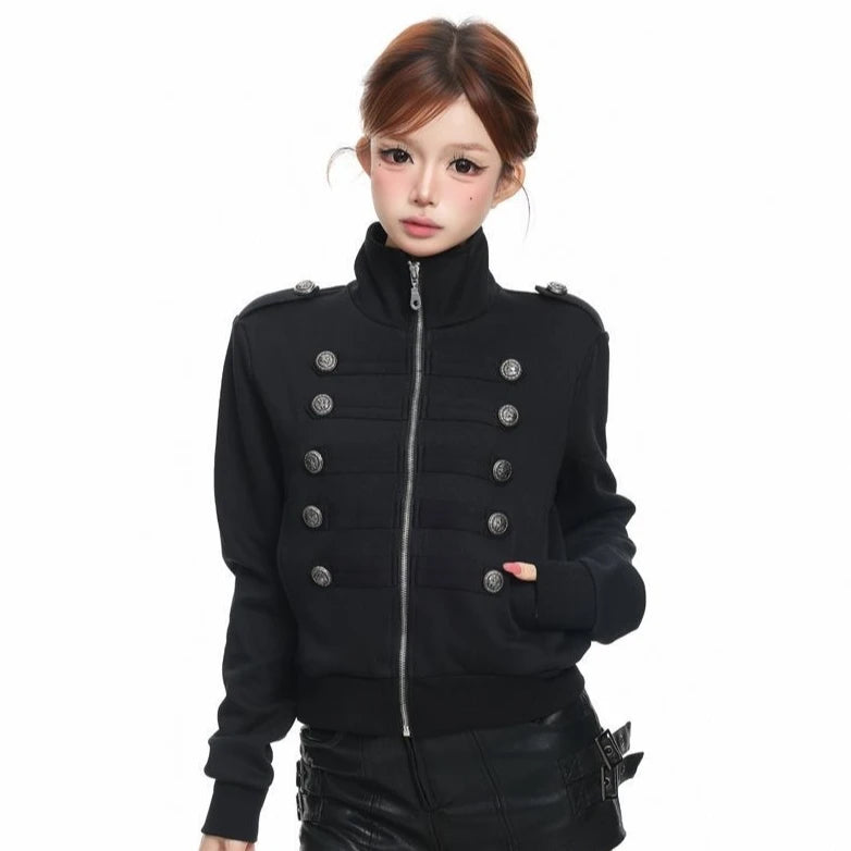 Vintage Cropped Jackets Women Harajuku Casual Slim Fit Zipper Coat Y2K Streetwear Long Sleeve Outerwear Autumn New Arrival Pi-Mart