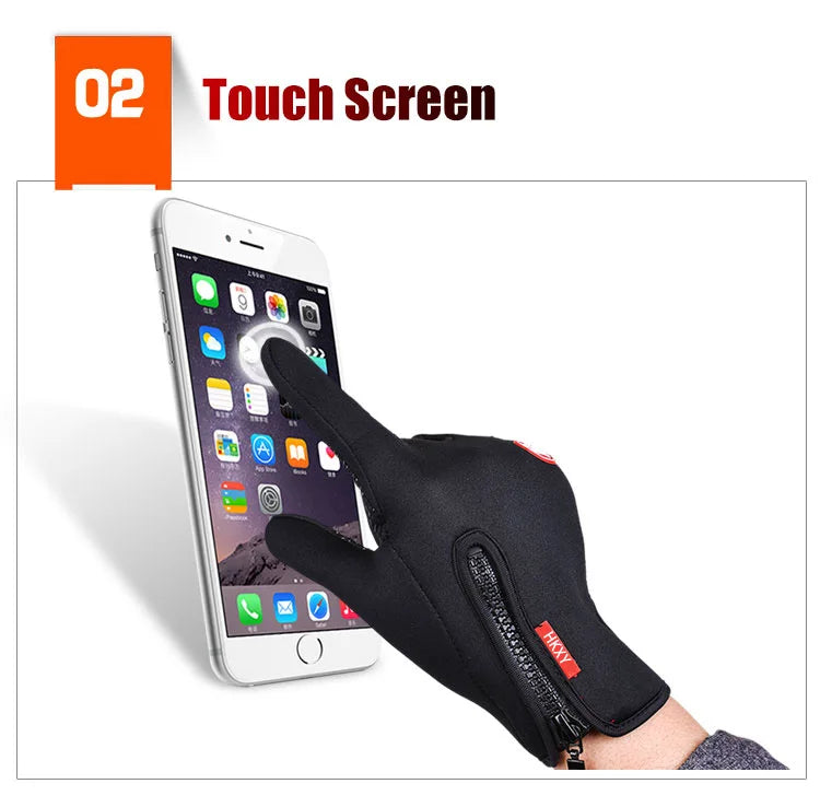 Winter Cycling Gloves Men Women Motorcycle Fleece Sport Zipper Autumn Touch Screen Warm Water-Repellent Windproof Non-slip Glove Pi-Mart