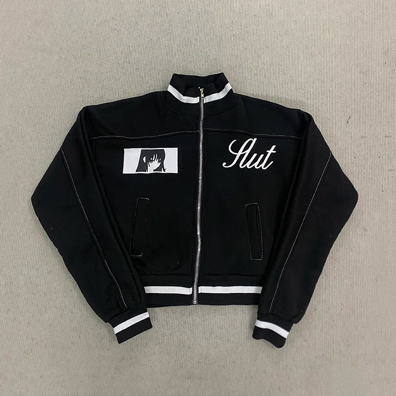 Korean Cartoon Long Sleeved Baseball Jacket for Girls Kawaii Street Jacket Personalized Zipper Cardigan Anime Autumn LadyShow.Store