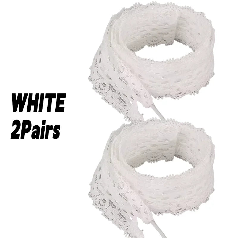1/4Pairs Fancy Lace 3CM Wide Flat Shoelaces Sneakers Women Casual Shoes Black White Fashion Shoe Strings Replacement Accessories Pi-Mart