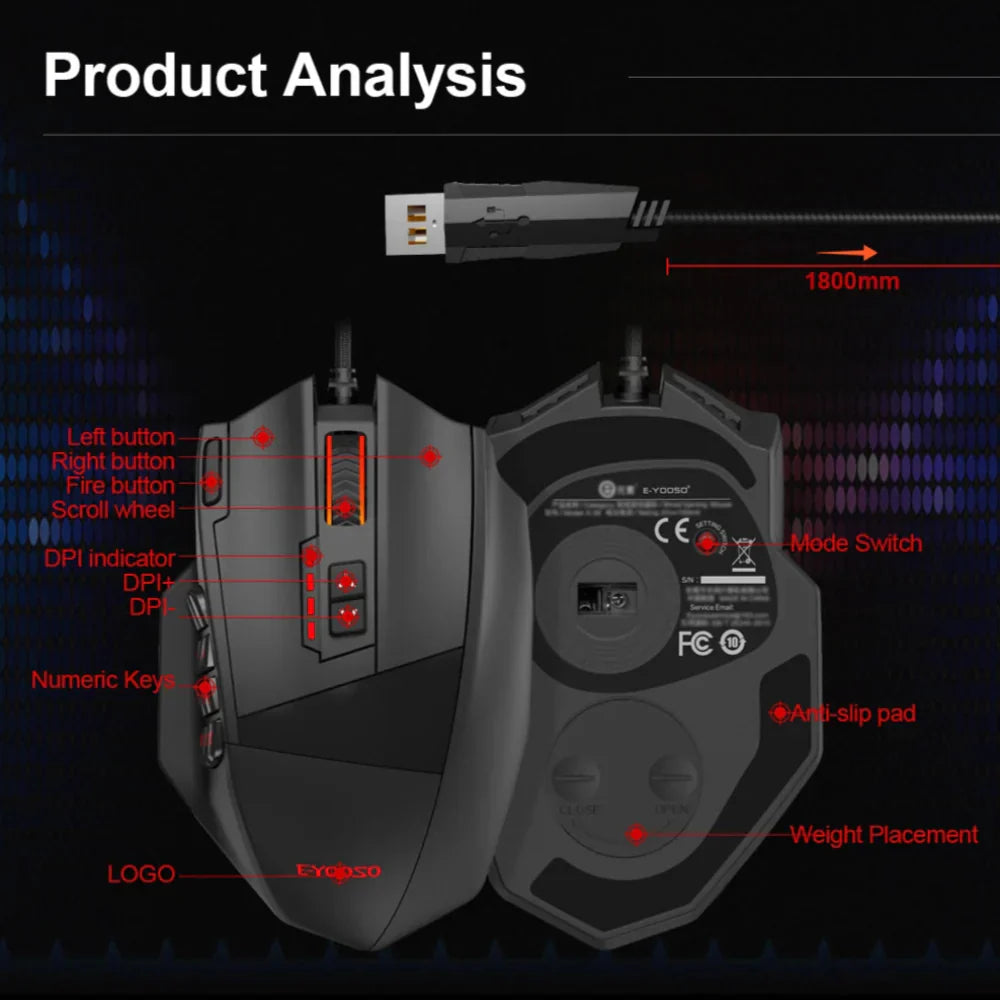 16000 DPI Wired 19 Buttons Optical Mouse