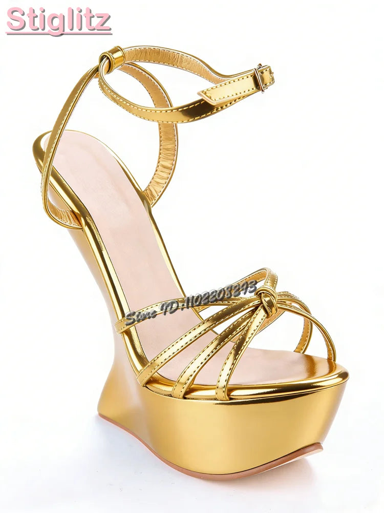 Cross-tied Super High Heel Sandals Candy Color Round Toe Platform Strange Style Heels 2025 Summer Women Shaped Heel Shoes 15CM LadyShow.Store