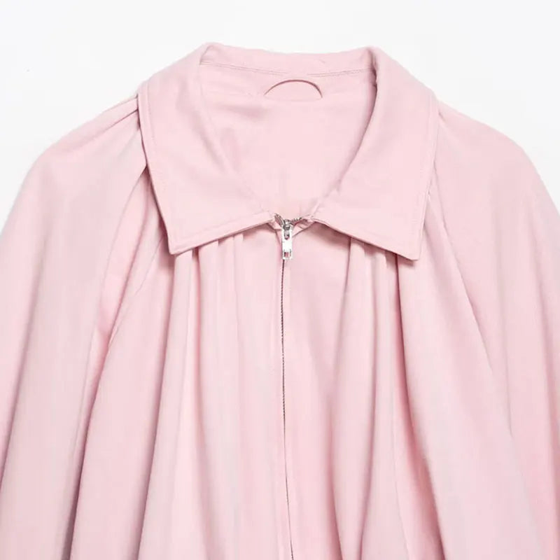 NLZGMSJ Women Bomber Jacket 2026 Spring Ball Sleeve Folds Zipper Loose Coat Female Casual Oversize Top Y2K LadyShow.Store