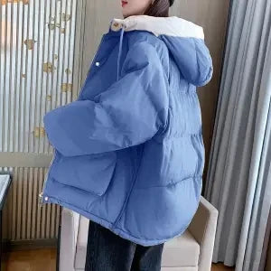 2024 Winter Korean Warm Female Puffer Coat Pocket Solid Parkas Padding Long Sleeve Thick New in Outerwears Hooded Women's Jacket LadyShow.Store