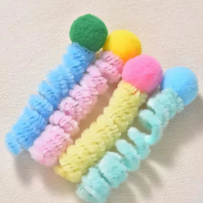 Interactive Cat Toy Spring Twist Stick Plush Ball Bite Resistant Teeth Grinding Plushie for Kittens Entertainment Boredom Relief Pi-Mart