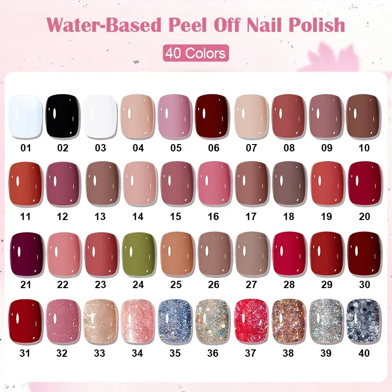 10ml Water-Based Peel Off Nail Polish 40 Colors Long Lasting Quick Drying No Need of Lamp to Cure Nail Supplies Manicure Nails Tri Light Beauty
