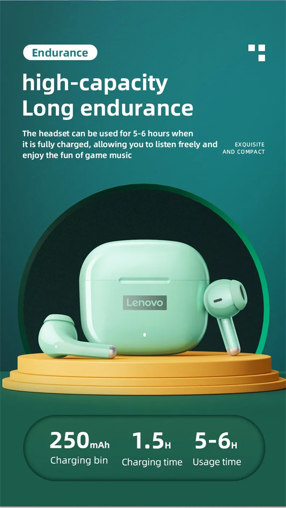 Lenovo LP40 Pro TWS Bluetooth 5.4 Wireless Headphones HiFi Stereo Earphones Gaming Sports Touch Control HD Call With Mic Earbuds Pi-Mart