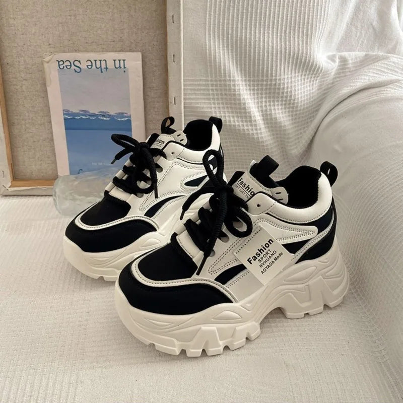 Platform Women Sneakers Autumn New Increased Wear-resistant Vulcanized Shoes Fashion Lace-up Women Casual Training Shoes Zapatos Pi-Mart