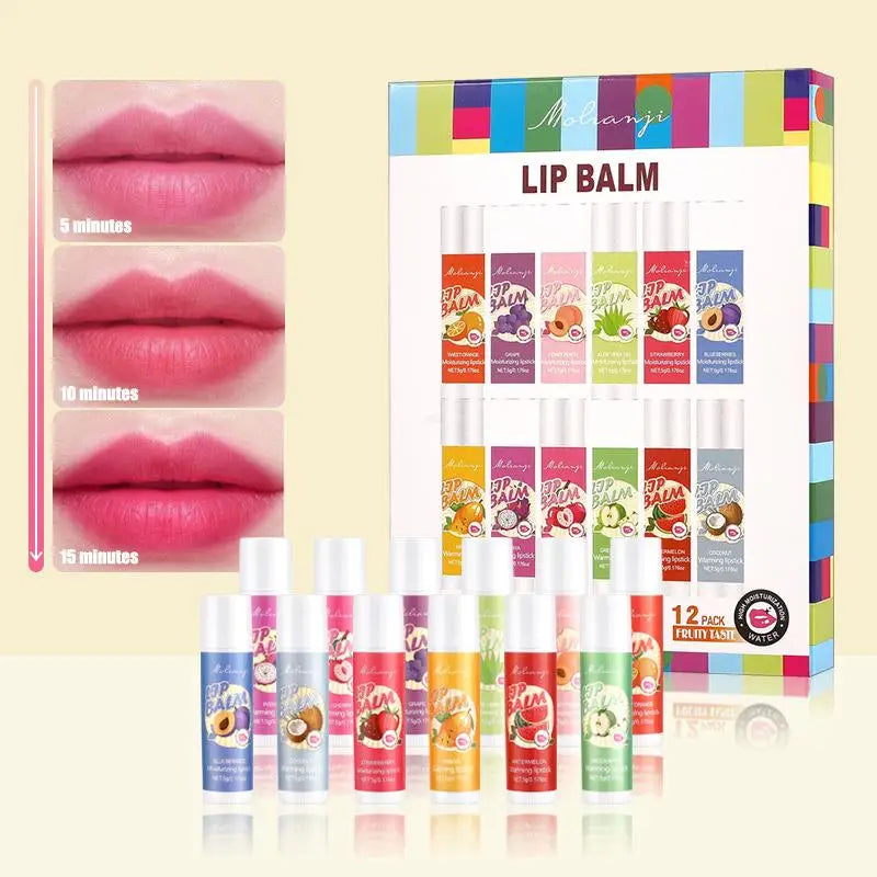 12pcs Moisturizing Lipstick Set, Hydrating Lip Care Suitable For All Skin Types, Fruit Lipstick Lip Balm Set Pi-Mart