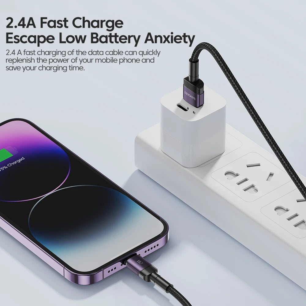 Toocki USB Cable For iPhone 14 13 12 Pro Max X XS XR 8 7 Plus iPad Fast Charging Charger Aluminum iP Cable For iPhone Data Cord Pi-Mart