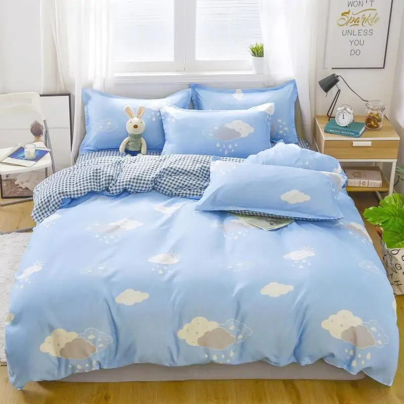 Daisy Printed King Size Duvet Cover Set with Sheets High Quality Washed Cotton Bedding Set Queen Home Bed Sets Comforter Covers LadyShow.Store