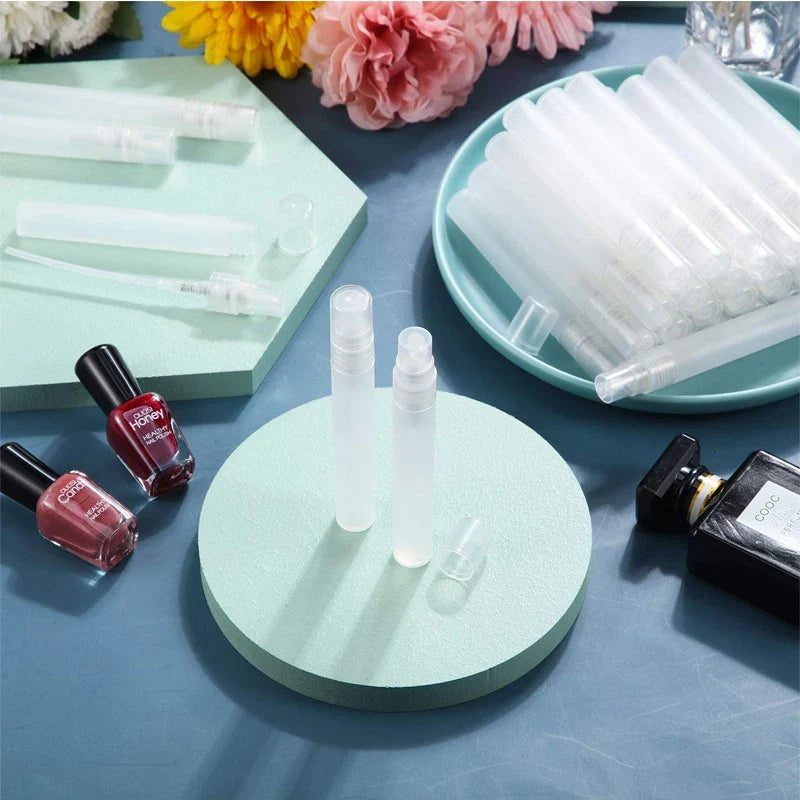 5Pcs Frosted Plastic Perfume Bottles Fine Mist Spray Bottle with Atomizer Pumps for Perfume Essential Oil Other Beauty Product Tri Light Beauty