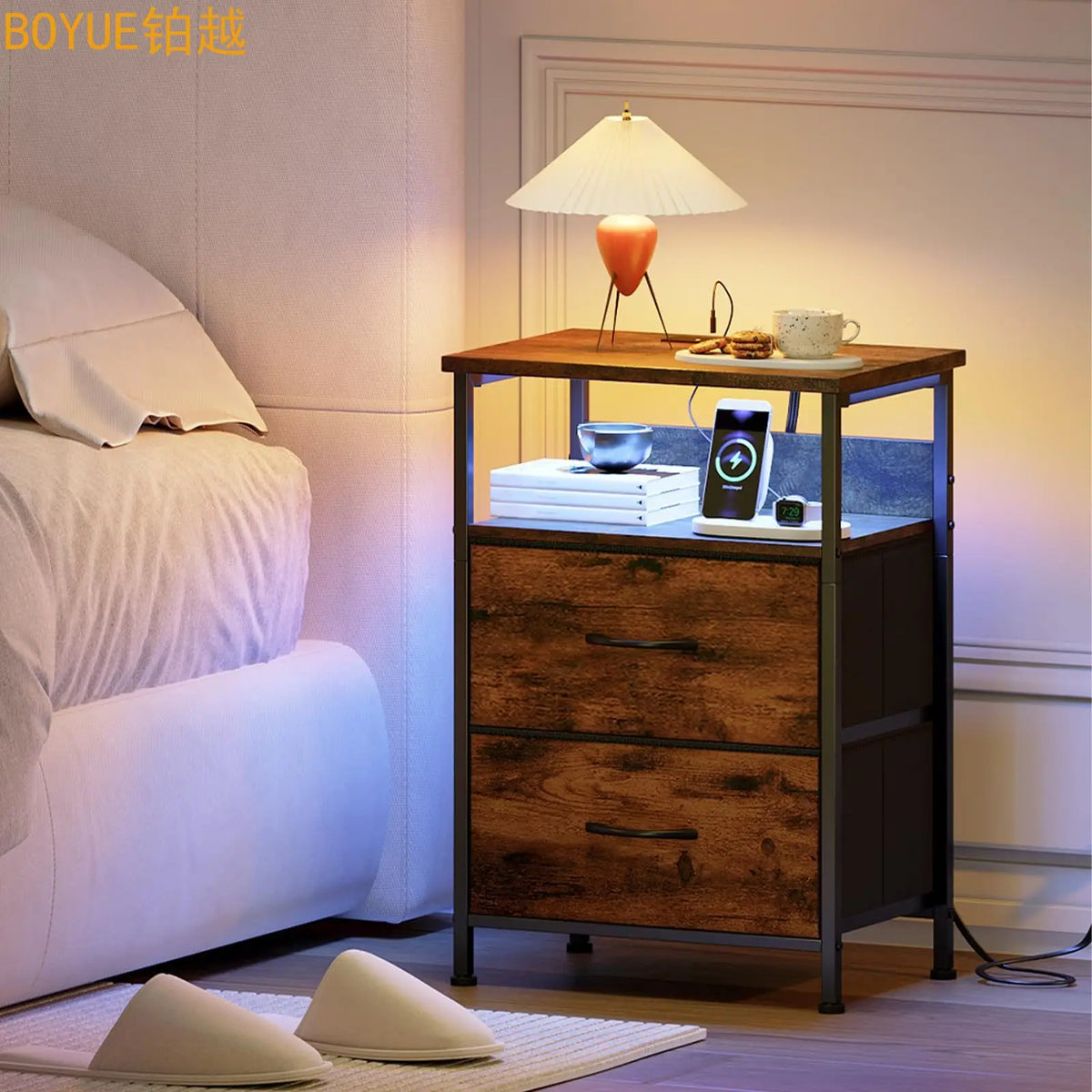 bedside table, chest cabinet, dresser, two drawers with cloth drawers, storage cabinet Pi-Mart
