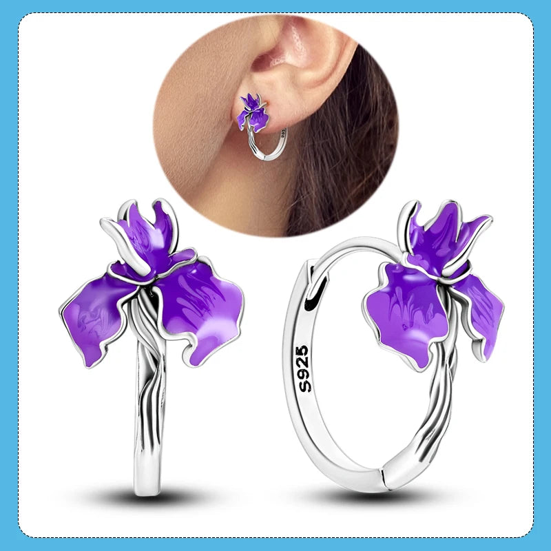Genuine 925 Sterling Silver Love Feather Earrings Fit Original Charms Hoop For Women Girls Stud Earring Fine Jewelry Gifts Pi-Mart