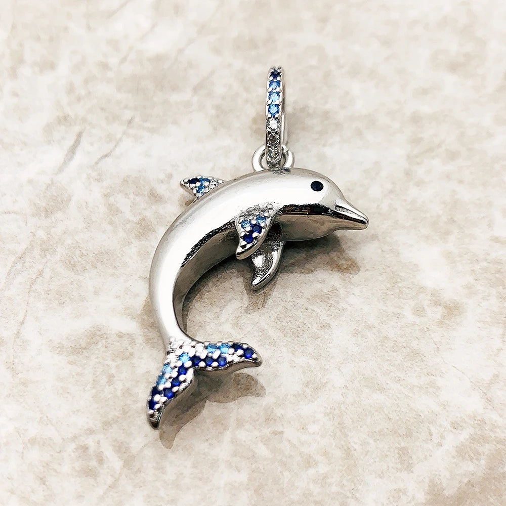 Pendant Dolphin Blue Brand 925 Sterling Silver Glam Jewelry 2023 Europe Style Accessorie Soul Lucky Gift For Woman Pi-Mart