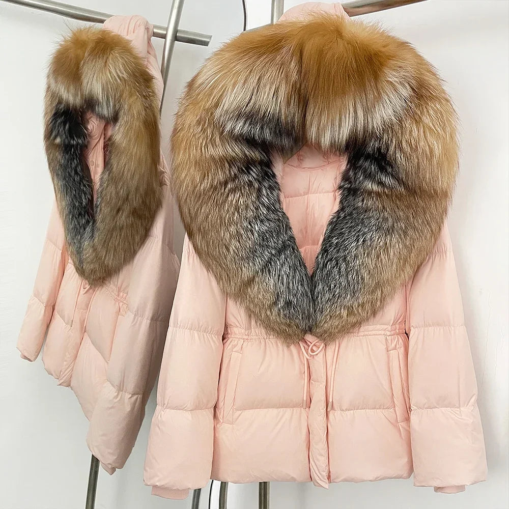 Reality Fur Jacket Real Fur Collar Duck Down Coat Female Winter Hooded Warm Fox Fur Coat Women Natural Raccoon Fur Puffer Jacket LadyShow.Store