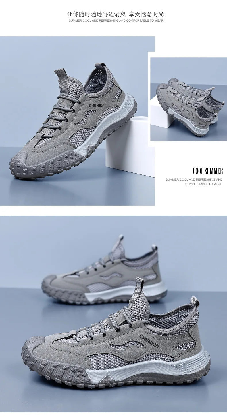 Oulylan Men's Summer Breathable Hollow Mesh Wading Shoes 2026 Outdoor Hiking Climbing Non-Slip Sport Sneakers Size 39-44 Pi-Mart