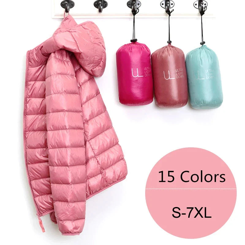 Women Puffer Jacket 15 Colors Plus Size 5XL 6XL 7XL 2025 New Spring Autumn Female Ultra Lightweight Packable Hooded Down Coats LadyShow.Store