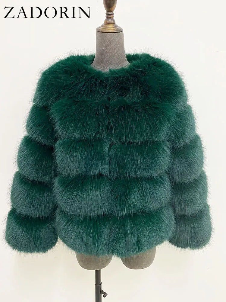 ZADORIN S-6XL Mink Coat Winter Black White Faux Fur Coat Woman Elegant Fluffy Faux Fur Jacket Top Short Fur Coats Woman Clothing LadyShow.Store