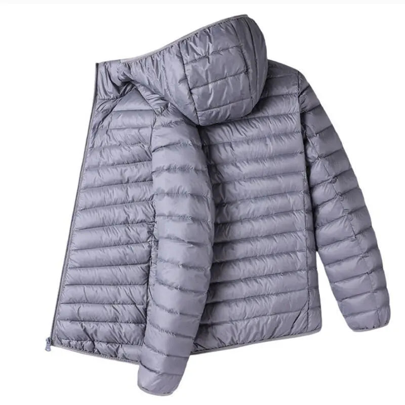 Men Solid Color Hooded Puffer Coat, Winter Lightweight Casual Outdoor Sports Warm Jacket for Male LadyShow.Store