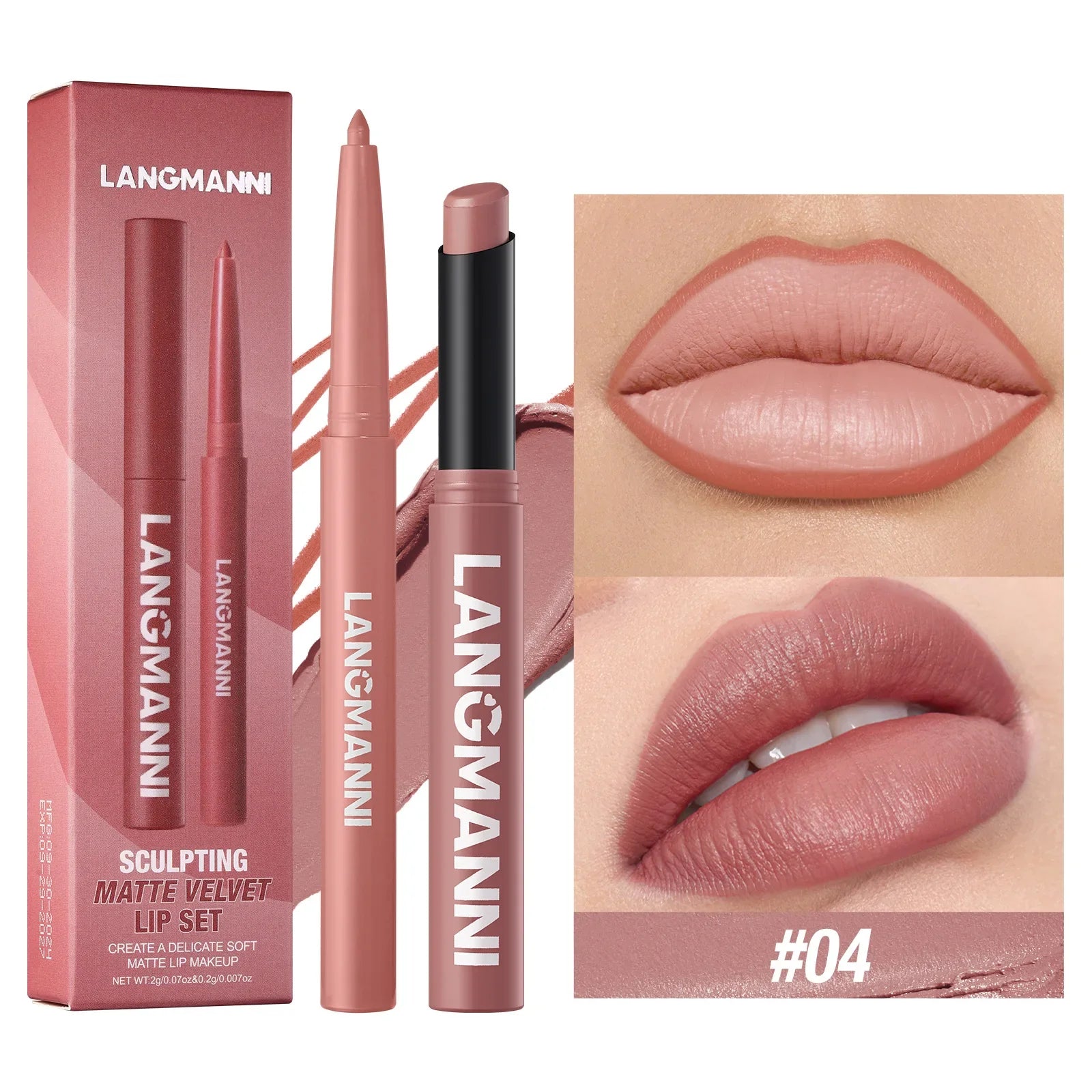 2Pcs/set Matte Soft Mist Slanted Mouth Lipstick + Lip Liner Set Combo Light Matte and Non-Drying Waterproof Non-Stick Lip Set LadyShow.Store