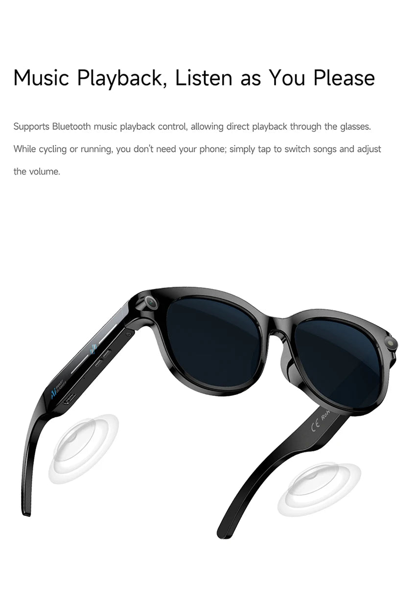 Lenovo 2026 New 8K AI Translation AI Smart Glasses Bluetooth Calling Music Player Camera Control Anti Blue Light Sunglasses Pi-Mart