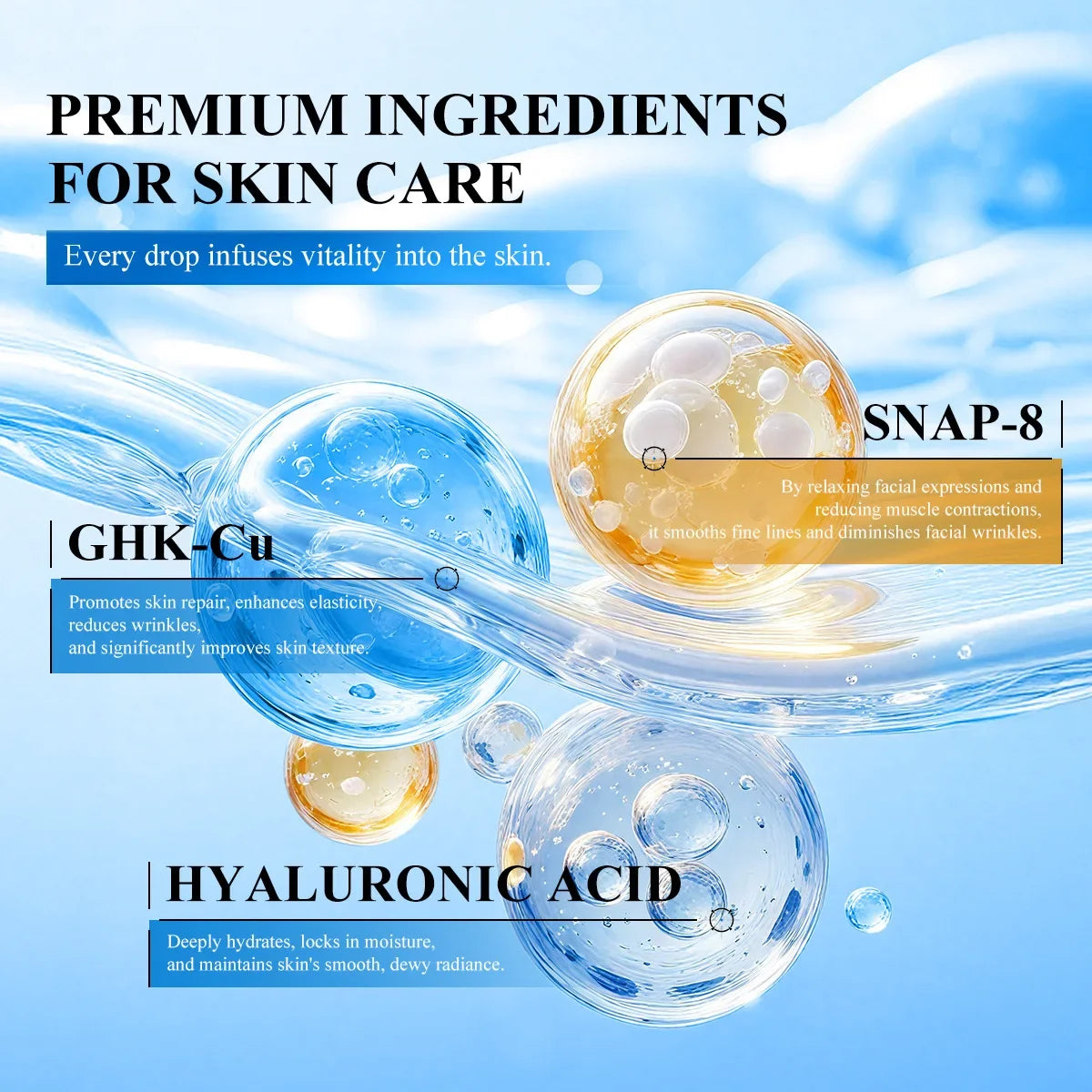 Premium GHK-Cu Copper Peptide SNAP-8 Anti-Aging Essence Fade Fine Lines Lifting Firming Hydration Boost Collagen All Skin Types Pi-Mart