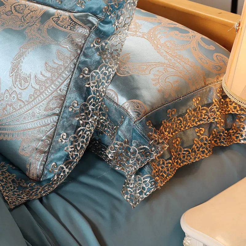 Luxury Jacquard Bedding Set Tencel Modal Duvet Cover 4PCS with Lace Satin Bed Sheet Pillowcases King and Queen Size Home Textile LadyShow.Store