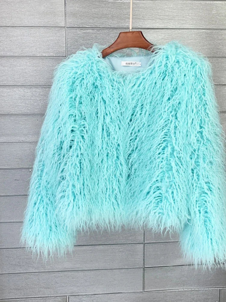 Colorful Warm Faux Women Fur Coat  Black White Pink Plush Coat Female Jacket Fur Autumn Winter Shaggy Outerwear High Street 2025 LadyShow.Store
