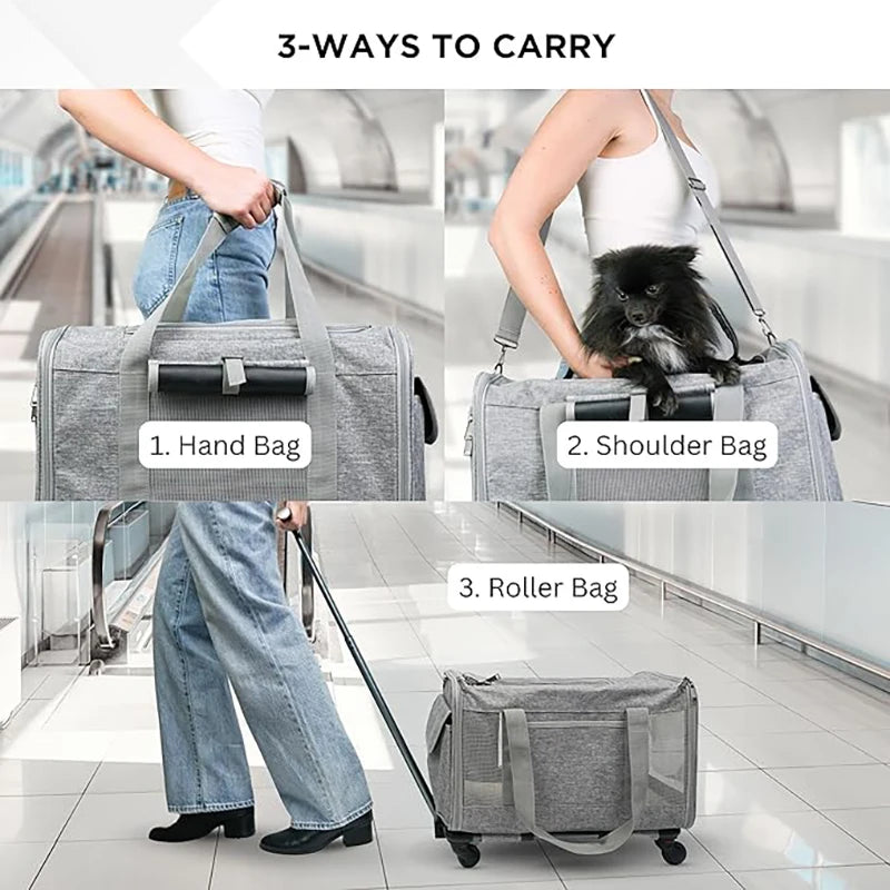 Pet Carrier with Wheels for Dogs Up To 15lbs & Cat  Airline Approved Dog Carrier Rolling Pet Carrier Foldable Pet Stroller Pi-Mart