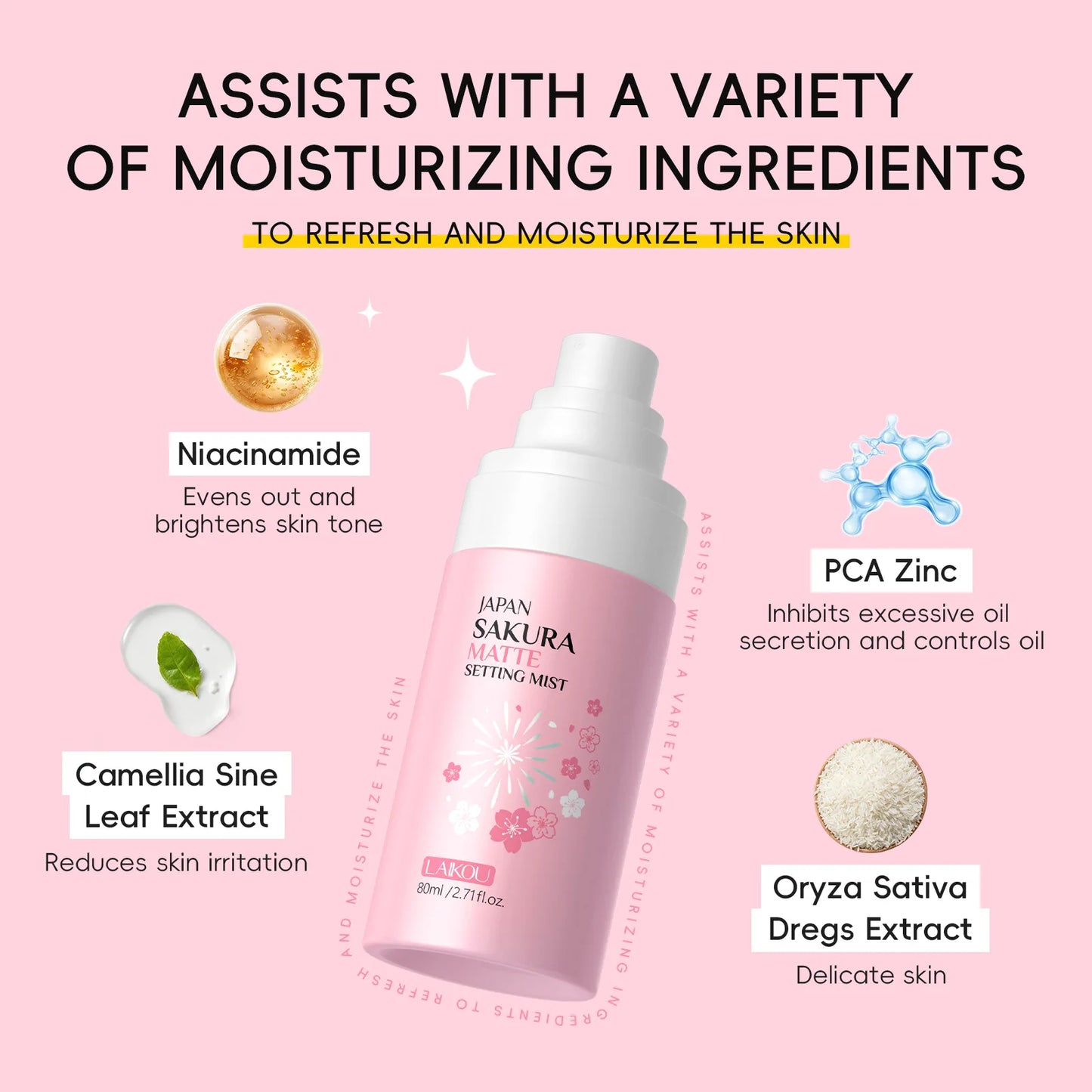 Sakura Matte Setting Spray 80ml Long Lasting Makeup Fixer Moisturizing Oil Control Non Sticky Face Mist For All Day Fresh Look Pi-Mart