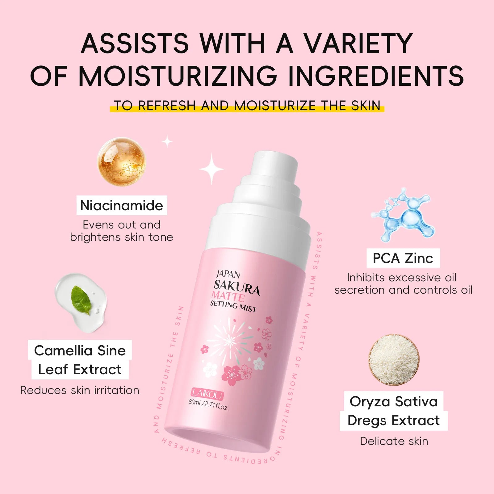 Sakura Matte Setting Spray 80ml Long Lasting Makeup Fixer Moisturizing Oil Control Non Sticky Face Mist For All Day Fresh Look Pi-Mart