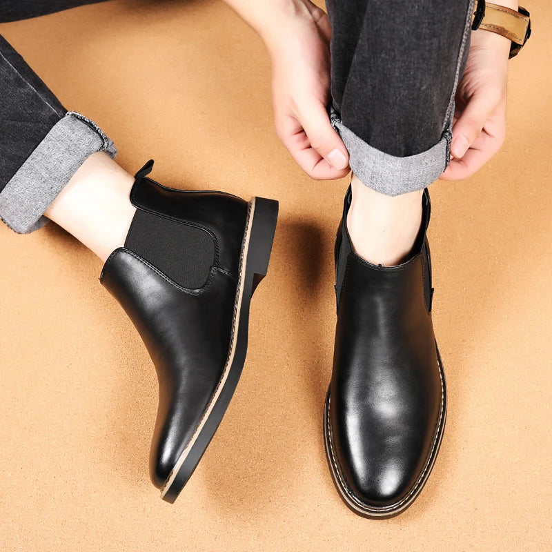 YRZL 39~47 Men Chelsea Boots Brand Retro Comfortable PU Leather Ankle Boots Men 2025 Fashion Black Brown Mens Boots Pi-Mart