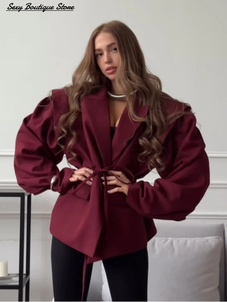 Chic Oversize Floral Printed Women Jacket Padded Lapel Lace Up Loose Coat Long Sleeve High Waist Outwears 2025 Lady Streetwear LadyShow.Store