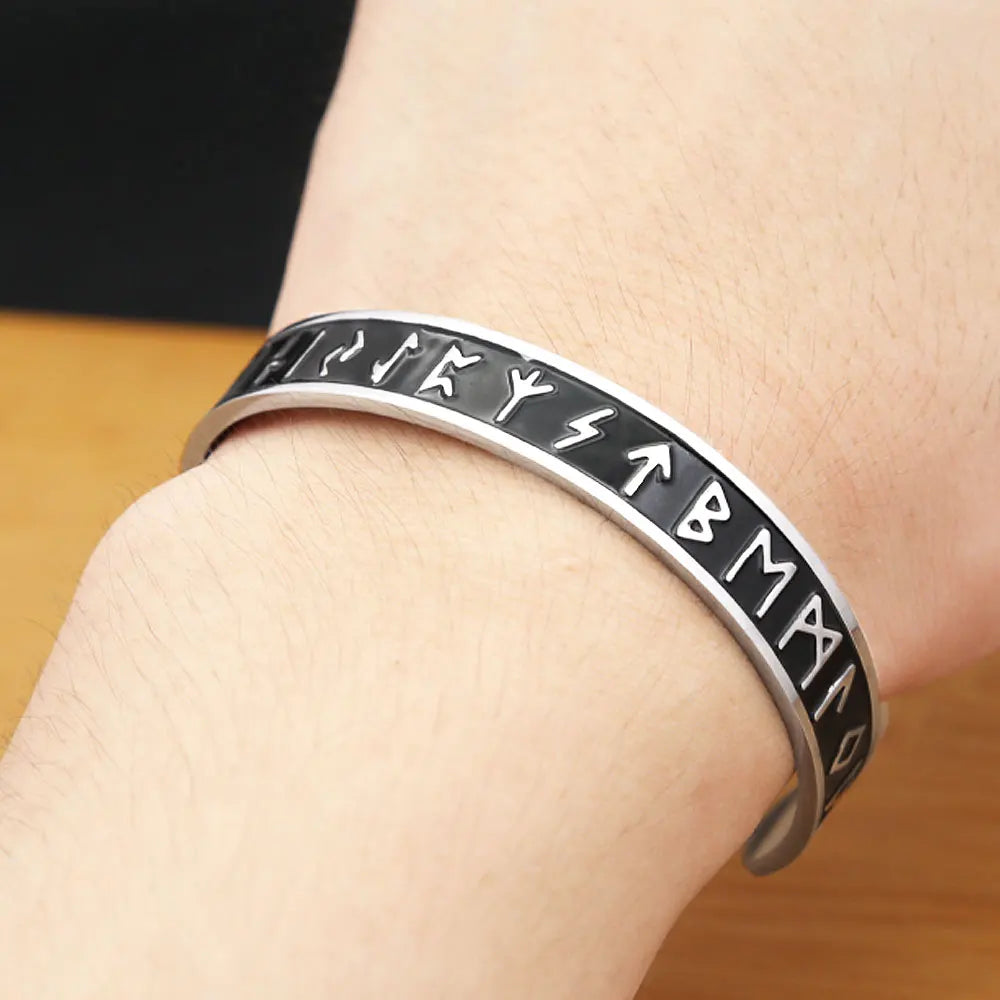 Vintage Nordic Vikings Rune Simple Bracelet For Men Women 316L Stainless Steel Fashion Opening Cuff Bangles Amulet Jewelry Gifts Pi-Mart