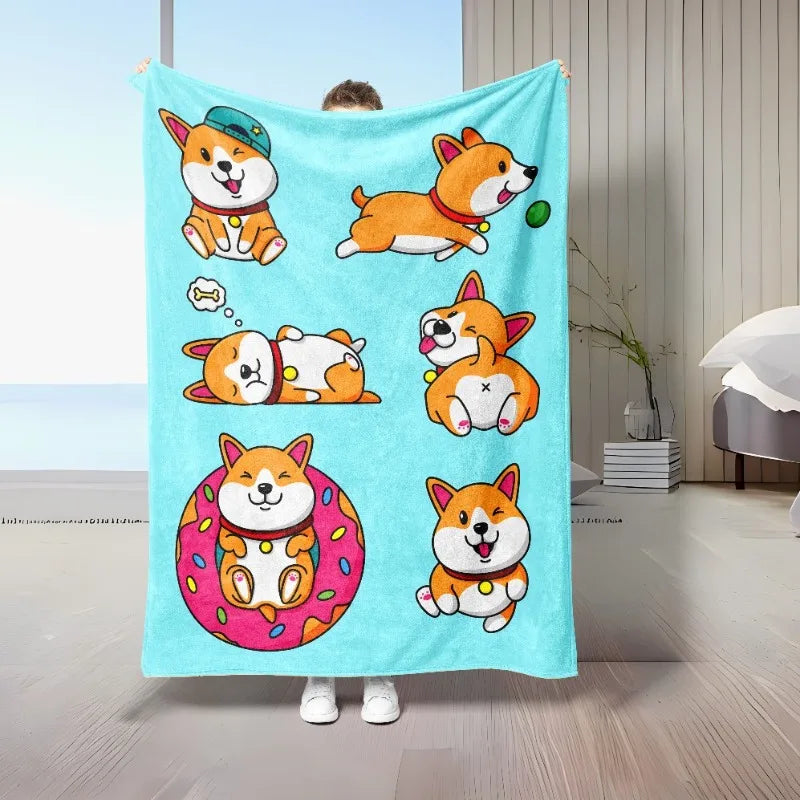 1PC Throw Cute Animals theme Cats Dogs Lover Flannel Blanket Gifts Soft Warm thin Blankets for Sofa Bed Car Camping all season Pi-Mart