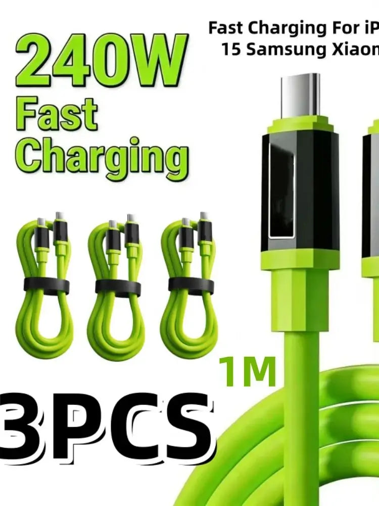 3/1PCS USB C Cable to USB C 240W Fast Charging Charger Cable Supports Fast Charging For iPhone 16 15 Samsung Xiaomi Huawei Pi-Mart