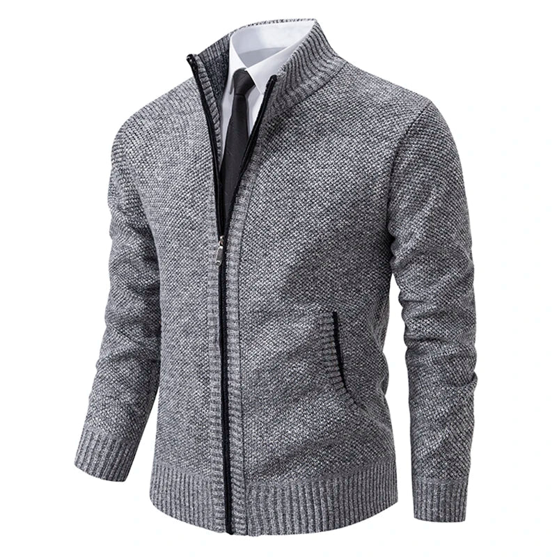 Autumn And Winter New Jersey Men's Casual Sports Coat Solid Color Stand Collar Wweater Grab Fleece Warm Zipper Cardigan Pi-Mart