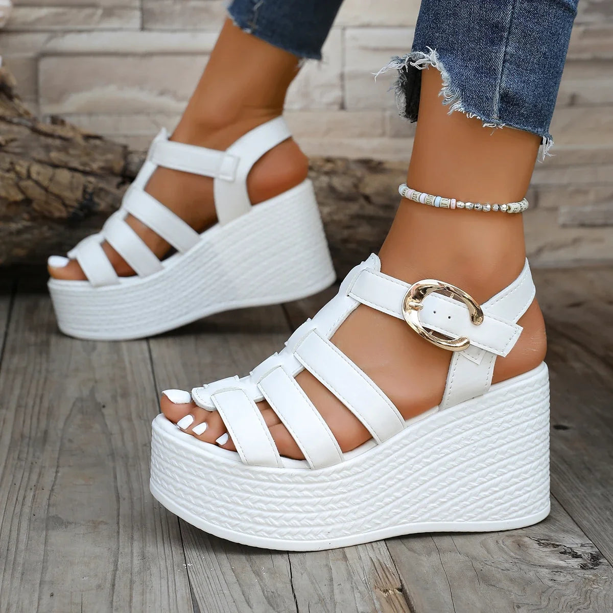 Women Ankle Buckle Wedge Sandals Summer 2025 Trend Platform Breathable Shoes Women Retro Comfortable Non-slip Soft Sole Sandals LadyShow.Store