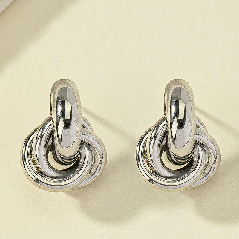 Obega Gold SIlver Color Knot Hoop Earring For Women Shiny Plating Trendy Earring Stud Cute Daily Wear Jewelry Pi-Mart