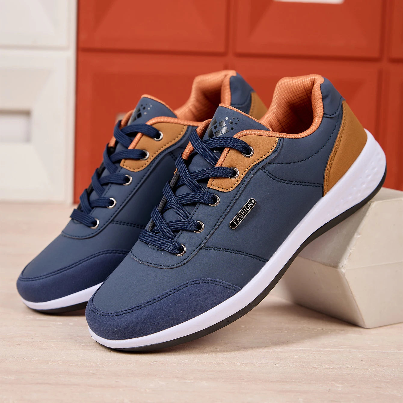 ZERJER New Arrival Men's Comfortable Casual Shoes, Fashion Leather Non-slip Sneakers, Breathable Lightweight Flat Shoes for Dail Pi-Mart