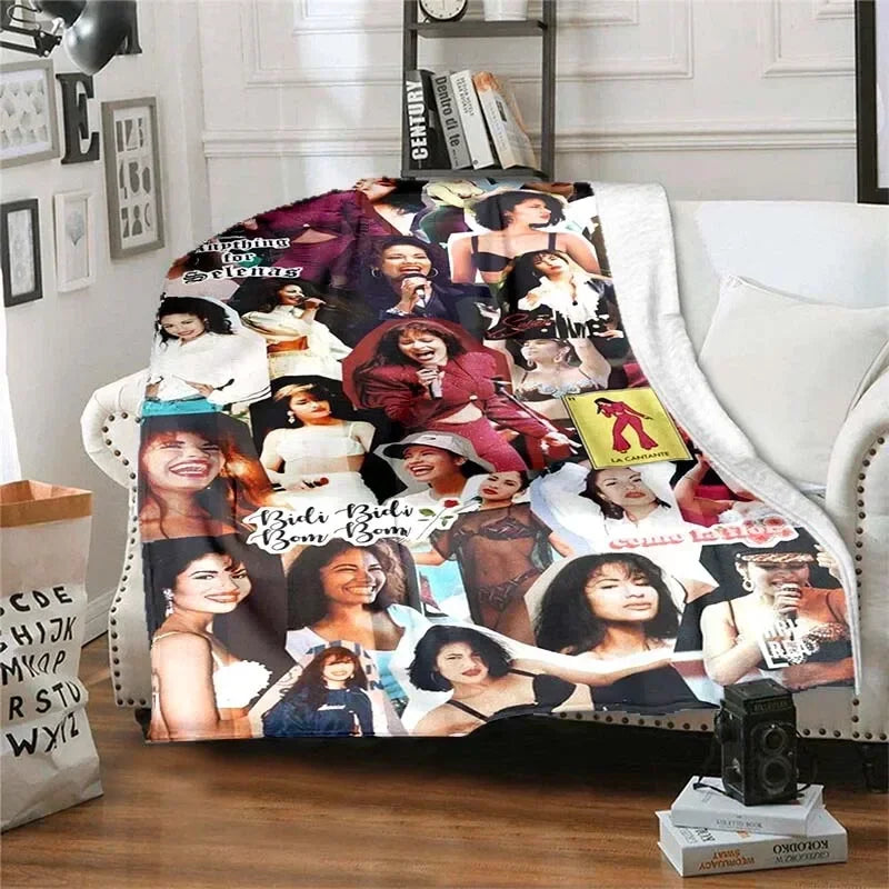 Selena Quintanilla Vintage Blanket Art Flannel Soft Warm Plush Blanket for Sofa Bed Bedroom Living Room Travel Picnic Blanket Pi-Mart