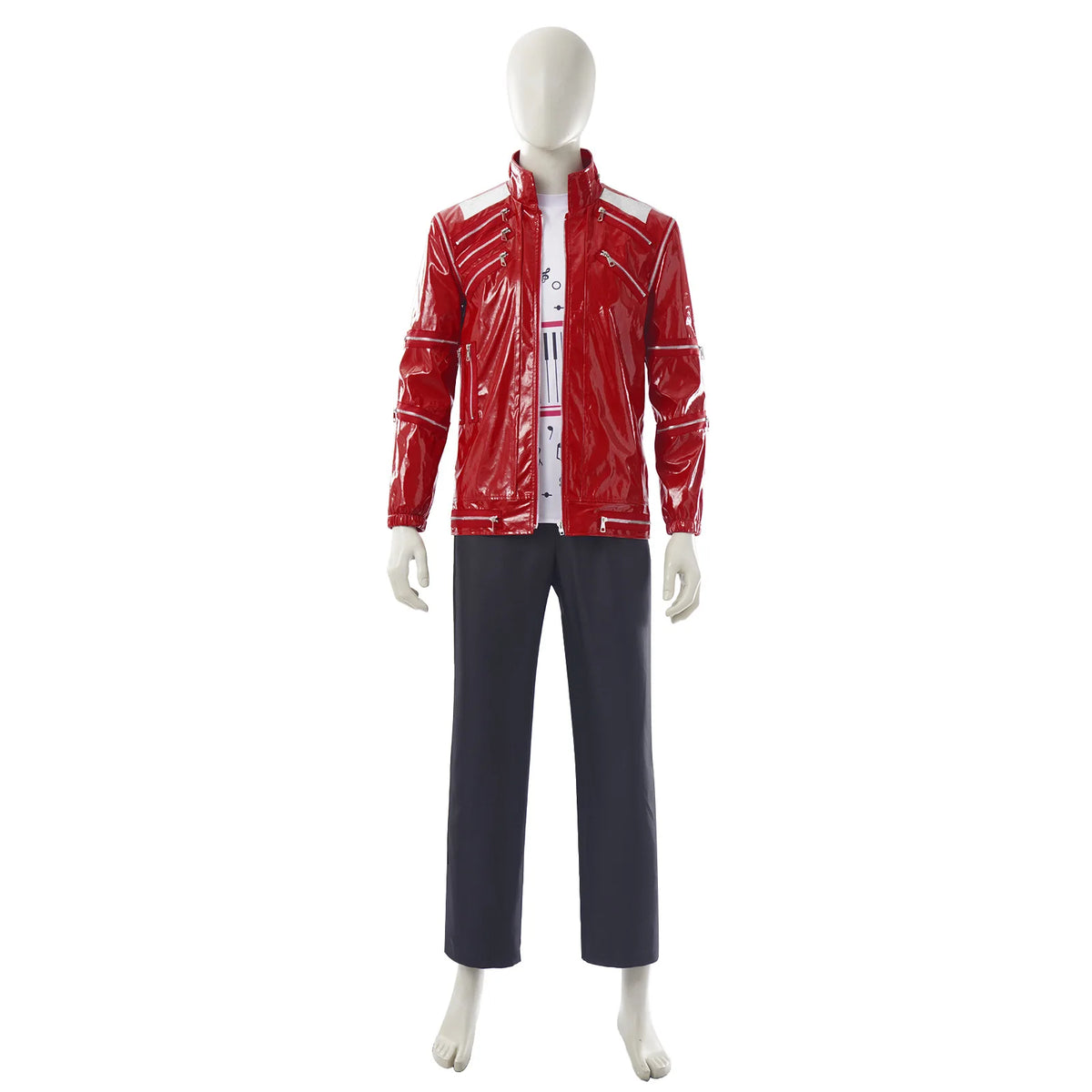 Red Zipper Michael Jackson MJ Beat It Jacket for Impersonators PU Leather Punk Casual Coat Halloween Stage Christmas Outwear Pi-Mart