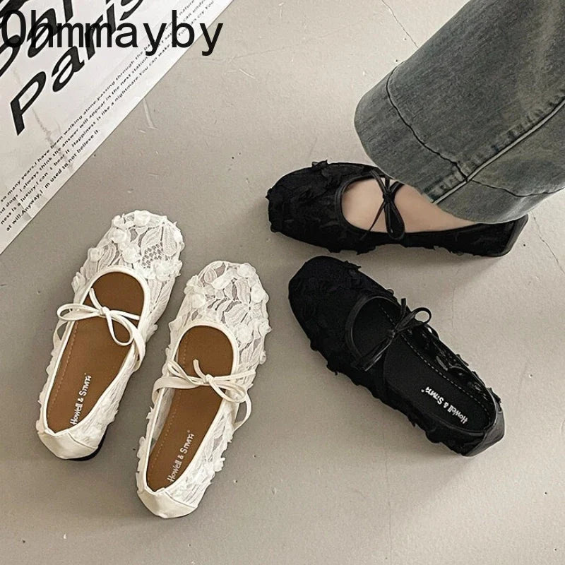 2026 Spring Lace Flower Women Mary Jane Shoes Fashion Slip On Comfort Street Style Soft Sole Female Dress Flats Shoes LadyShow.Store
