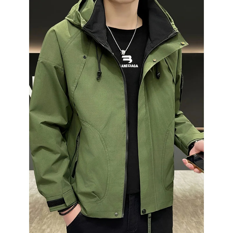 Autumn Lightweight Hooded Cargo Jacket Men Outdoor Windproof Coats Man Korean Fashionable Handsome Casual Hiking Jackets for Men LadyShow.Store