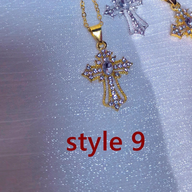 Gothic Big Zircon Cross Necklace Unisex Y2K Irregular Goth Large Cross Pendant Necklaces  for Men Women Couple Necklace Jewelry Pi-Mart